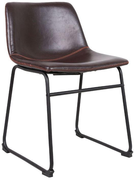 Chaise simili cuir marron foncé et pieds métal noir Famou - Photo n°1