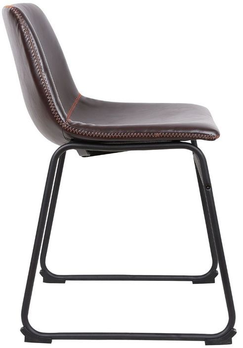 Chaise simili cuir marron foncé et pieds métal noir Famou - Photo n°3
