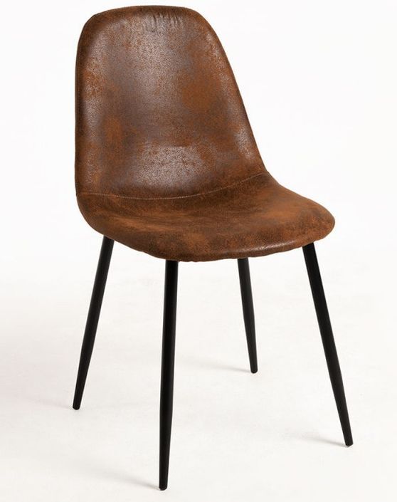 Chaise simili cuir marron vintage et pieds acier noir Kuza - Lot de 2 - Photo n°1