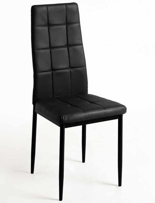 Chaise simili cuir noir capitonné et pieds acier noir Kentor - Photo n°1