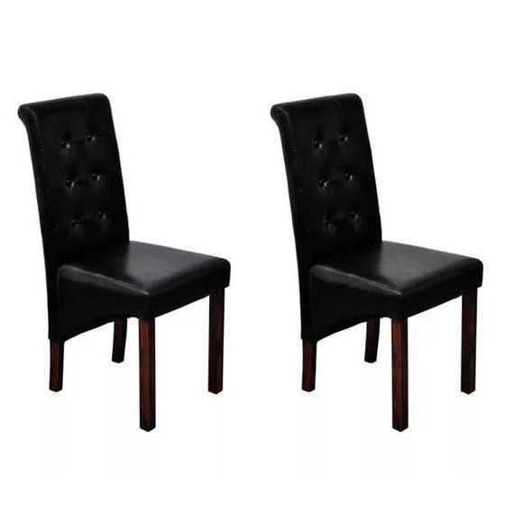 Chaise simili cuir noir et pieds bois massif Zinar - Lot de 2 - Photo n°4