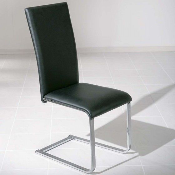 Chaise simili cuir noir et pieds métal chromé Danna - Photo n°2
