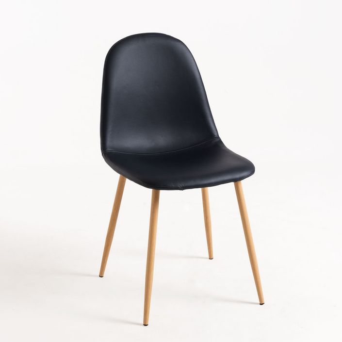 Chaise simili cuir noir et pieds métal effet bois naturel Kuza - Lot de 2 - Photo n°1