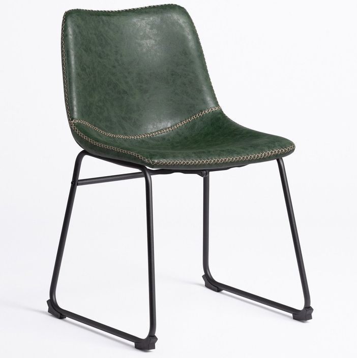 Chaise simili cuir vert foncé et pieds métal noir Famou - Photo n°1
