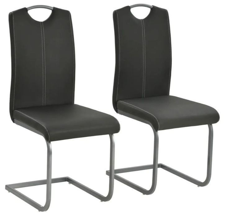 Chaise similicuir gris et pieds métal chromé Mikarelane - Lot de 2 - Photo n°1
