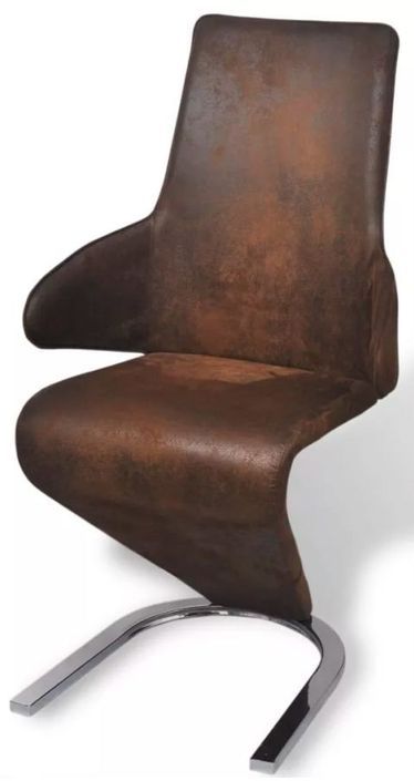 Chaise similicuir marron et pieds métal Tiffan - Lot de 4 - Photo n°1