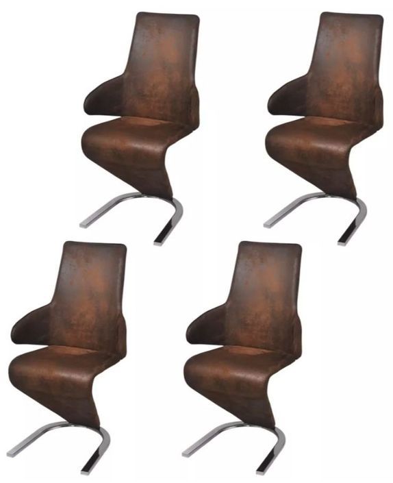 Chaise similicuir marron et pieds métal Tiffan - Lot de 4 - Photo n°4