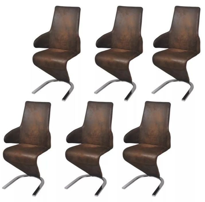 Chaise similicuir marron et pieds métal Tiffan - Lot de 6 - Photo n°4