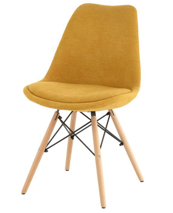 Chaise style scandinave en bois de hêtre et tissu moutarde Louka - Photo n°1