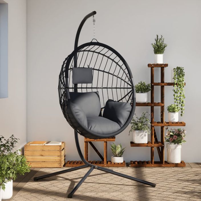 Chaise suspendue en forme d'œuf avec support anthracite - Photo n°1