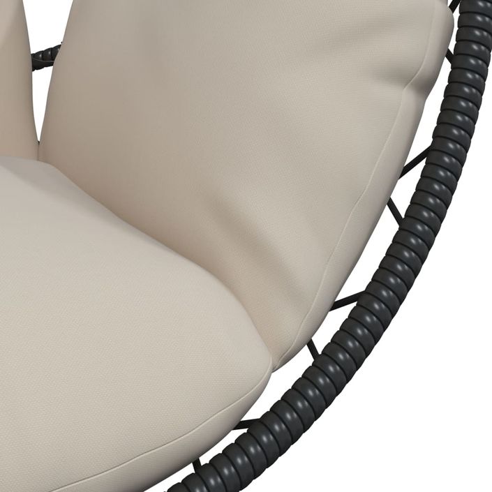 Chaise suspendue en forme d'œuf et support beige rotin et acier - Photo n°7