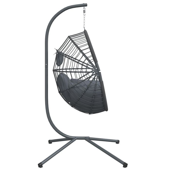 Chaise suspendue en forme d'œuf et support gris rotin et acier - Photo n°4