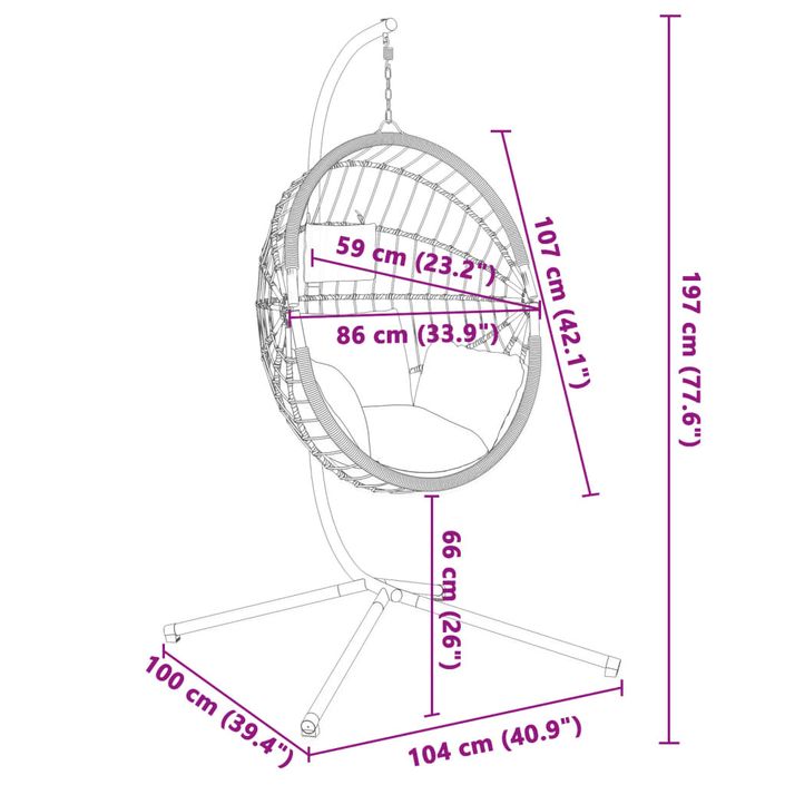 Chaise suspendue en forme d'œuf et support gris rotin et acier - Photo n°7