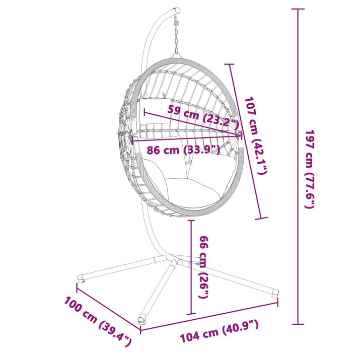 Chaise suspendue en forme d'œuf et support taupe rotin et acier - Photo n°8