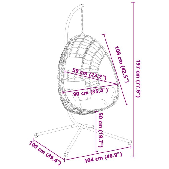 Chaise suspendue en forme d'œuf et support taupe rotin et acier - Photo n°8