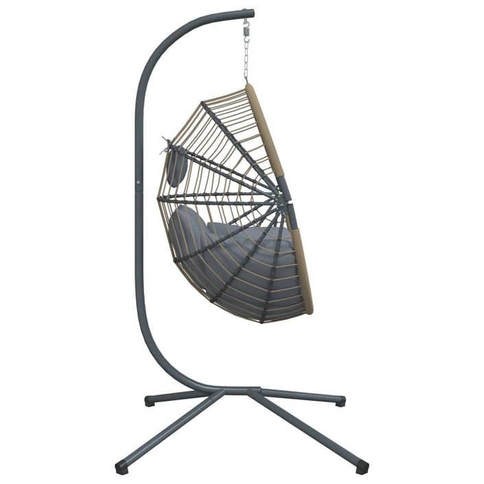 Chaise suspendue forme d'œuf et support gris clair rotin acier - Photo n°5