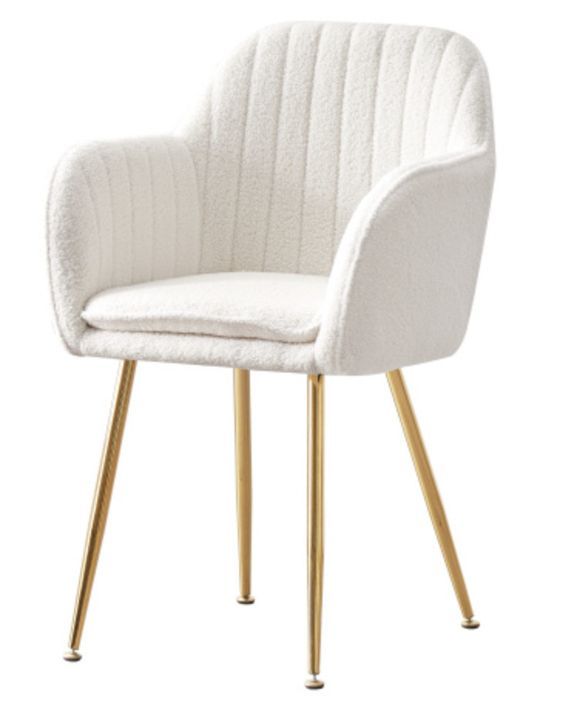 Chaise tissu molletonné blanc et pieds acier doré Douda - Lot de 2 - Photo n°1