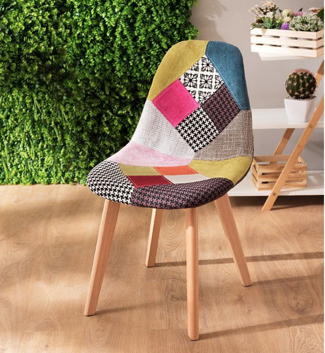 Chaise tissu patchwork et pieds hêtre massif clair Wany - Photo n°4