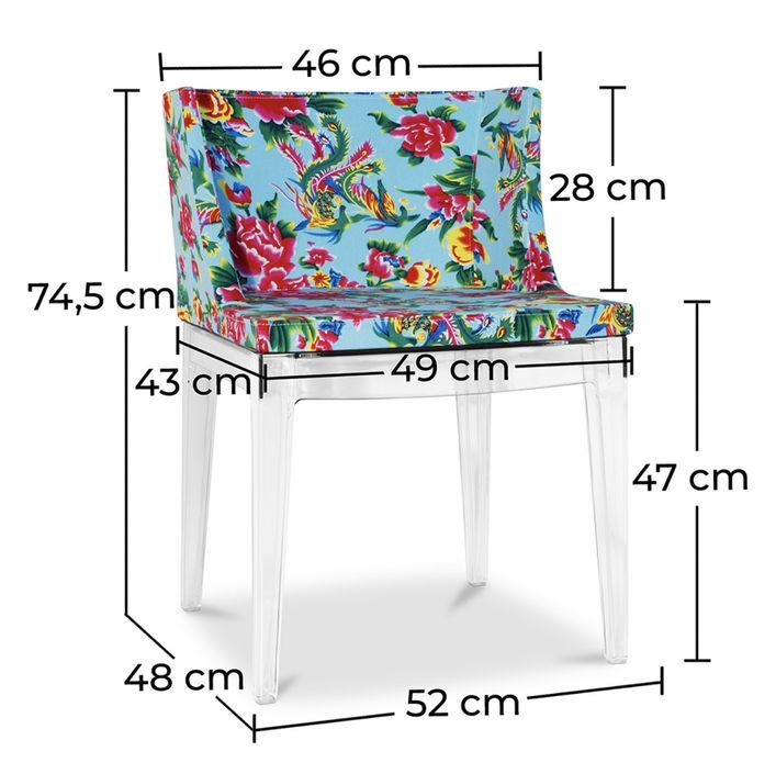Chaise transparente et imprimée floral bleu Delice - Photo n°6