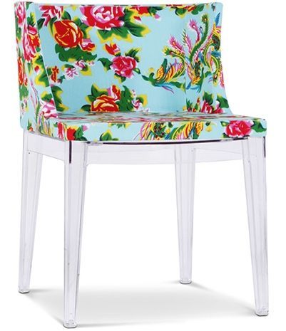 Chaise transparente et imprimée floral bleu Delice - Photo n°1