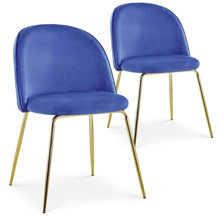 Chaise velours bleu et pieds métal doré Alexa - Lot de 2 - Photo n°1