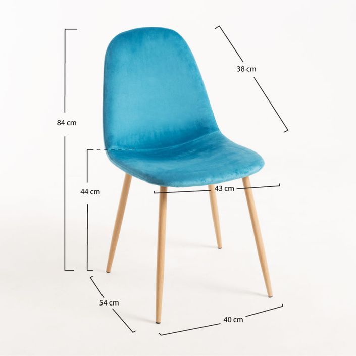 Chaise velours bleu turquoise et pieds métal effet bois naturel Kuza - Lot de 2 - Photo n°4