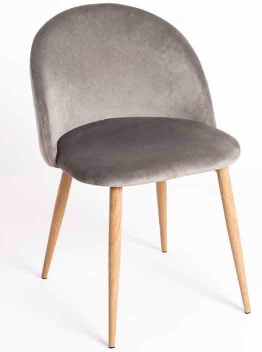 Chaise velours gris clair et pieds métal effet bois clair Kinze - Lot de 2 - Photo n°1