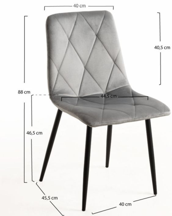Chaise velours gris et pieds métal noir Ariel - Lot de 2 - Photo n°4