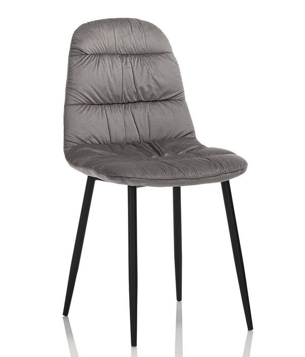 Chaise velours gris et pieds métal noir Dynas - Lot de 4 - Photo n°1