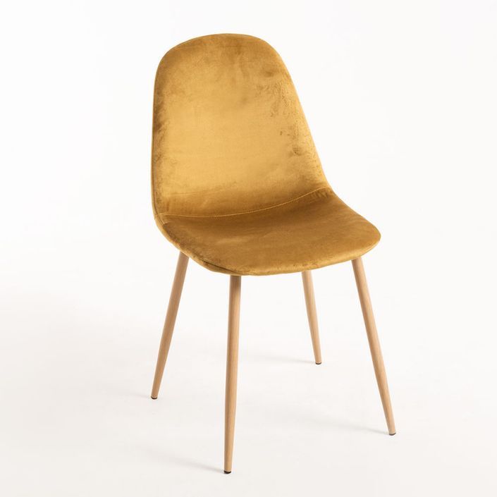 Chaise velours jaune et pieds métal effet bois naturel Kuza - Lot de 2 - Photo n°1