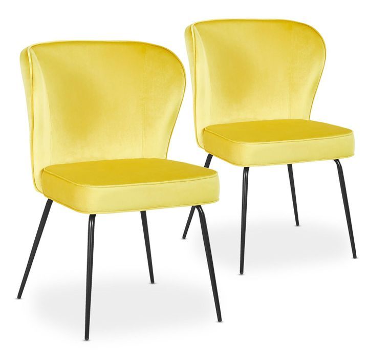Chaise velours jaune et pieds métal noir Indal - Lot de 2 - Photo n°1