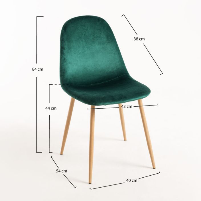 Chaise velours vert canard et pieds métal effet bois naturel Kuza - Lot de 2 - Photo n°2