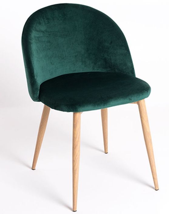 Chaise velours vert foncé et pieds métal effet bois clair Kinze - Lot de 2 - Photo n°1