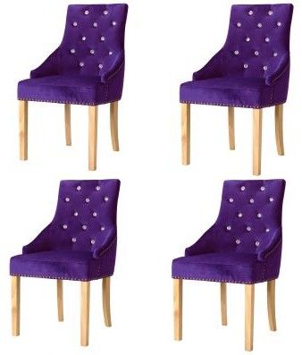 Chaise velours violet et pieds chêne massif Raven - Lot de 4 - Photo n°1