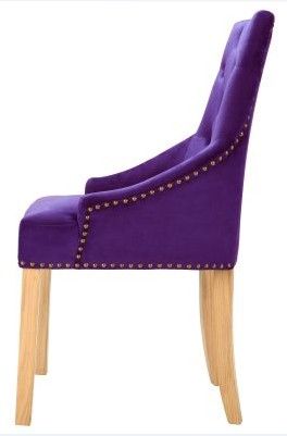 Chaise velours violet et pieds chêne massif Raven - Lot de 4 - Photo n°4