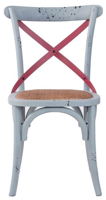Chaise vintage bois massif bleu et rose vieilli Annah - Photo n°1