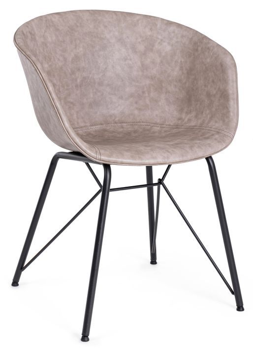 Chaise vintage simili cuir beige et pieds en acier noir Warhol - Photo n°1