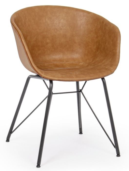 Chaise vintage simili cuir marron clair et pieds acier noir Warhol - Photo n°1