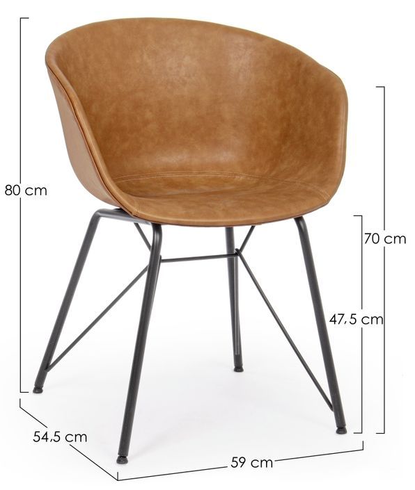Chaise vintage simili cuir marron clair et pieds acier noir Warhol - Photo n°3