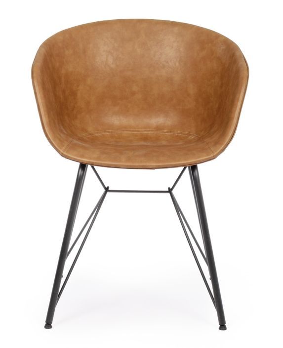 Chaise vintage simili cuir marron clair et pieds acier noir Warhol - Photo n°10