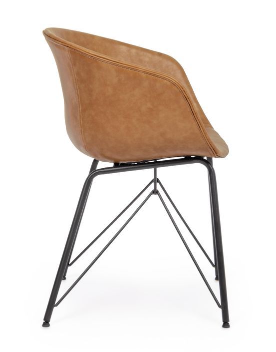 Chaise vintage simili cuir marron clair et pieds acier noir Warhol - Photo n°12