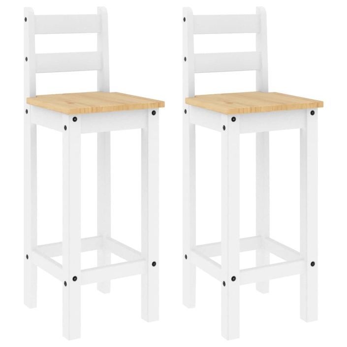 Chaises de bar 2 pcs blanc bois de pin solide - Photo n°2