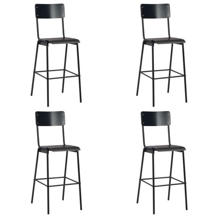 Chaises de bar 4 pcs Noir Contreplaqué solide et acier - Photo n°1