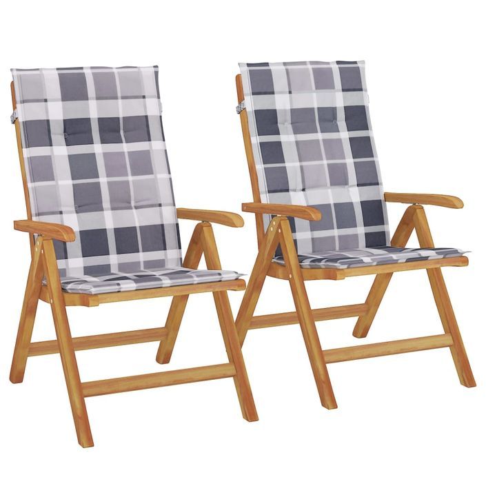 Chaises de jardin inclinables 2pcs et coussins bois massif teck - Photo n°2