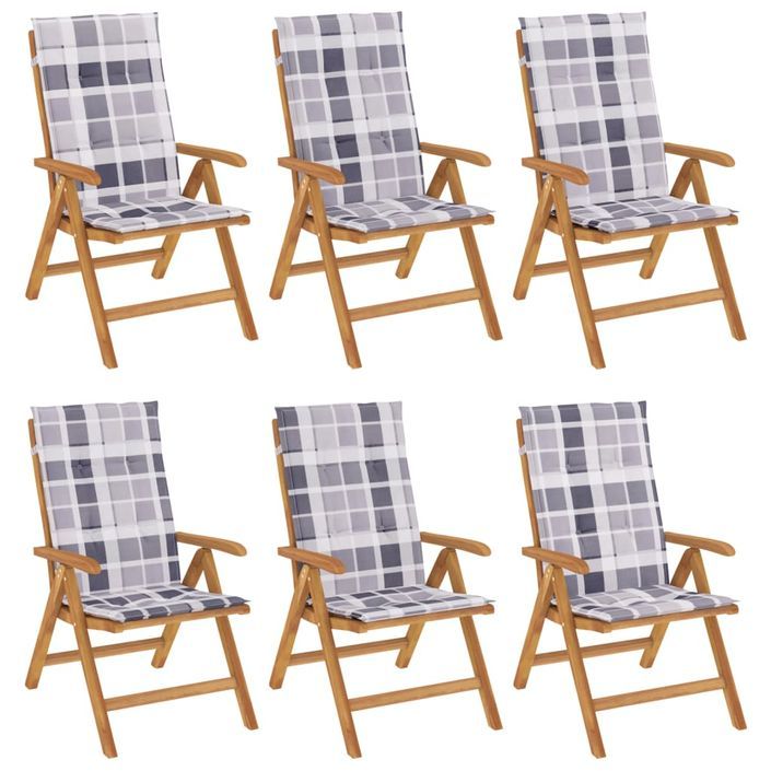 Chaises de jardin inclinables et coussins lot de 6 bois teck - Photo n°2