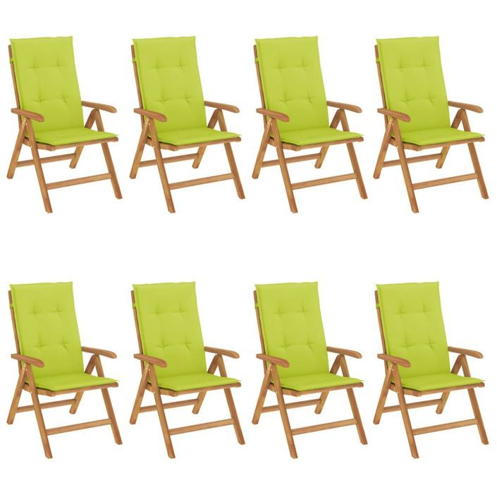Chaises de jardin inclinables et coussins lot de 8 teck solide - Photo n°2