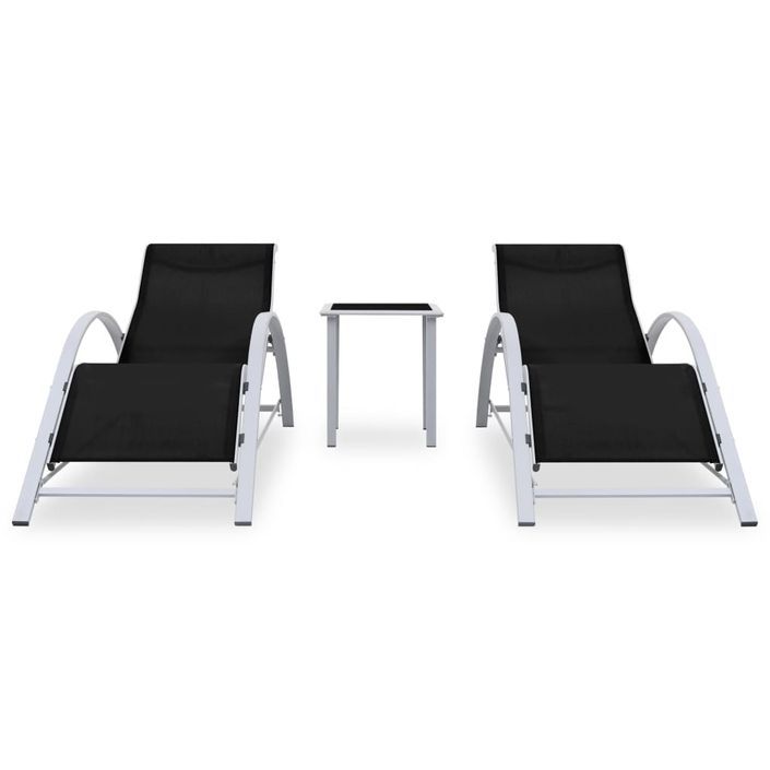Chaises longues 2 pcs avec table Aluminium Noir - Photo n°2