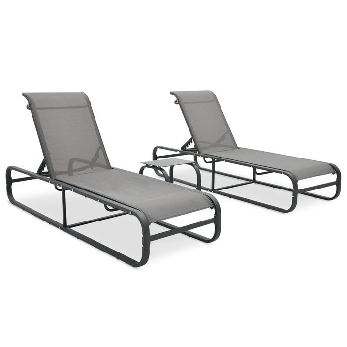 Chaises longues 2 pcs avec table Textilène et aluminium - Photo n°1