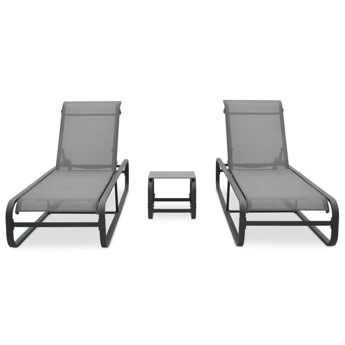 Chaises longues 2 pcs avec table Textilène et aluminium - Photo n°2