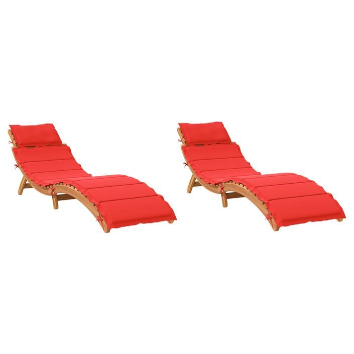 Chaises longues avec coussins lot de 2 rouge bois massif acacia - Photo n°2
